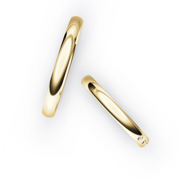 Gelbgold Eheringen mit 3 Diamanten in 2,5 mm Breite, poliert