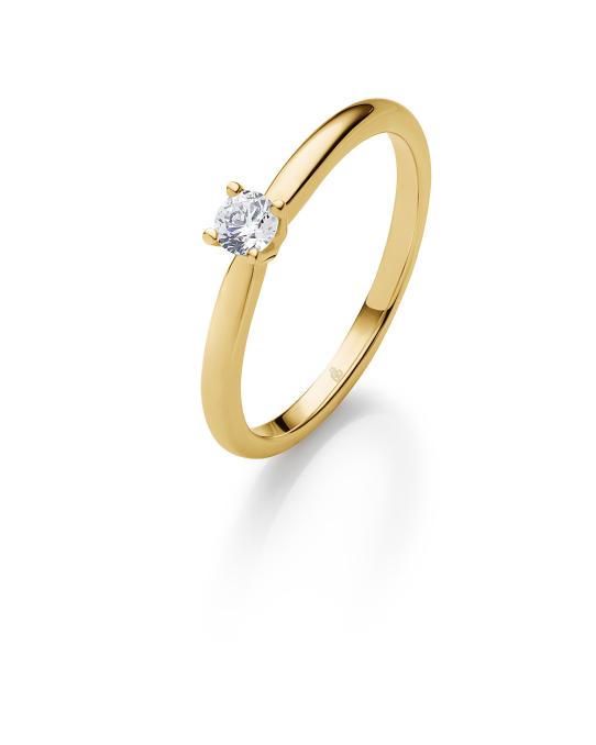 Schlichter Solitairering aus Gelbgold mit Diamant in Krappenfassung 8106