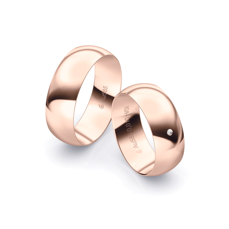 Aufnahme von Eheringen 7 mm breit aus poliertem Roségold mit weißem Diamanten