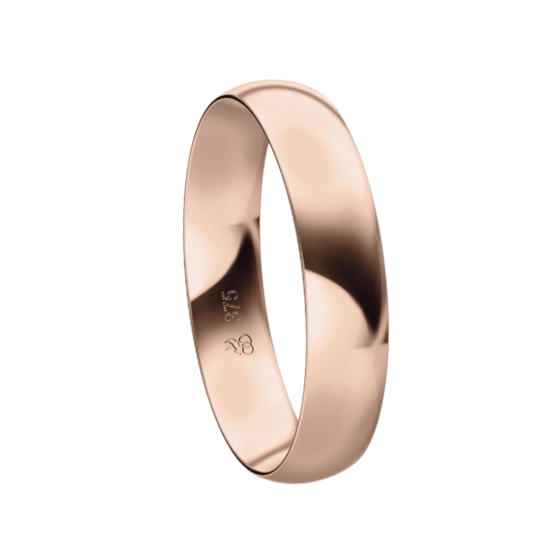 Roségold Trauring mit abgerundetem poliertem Profil in 4 mm