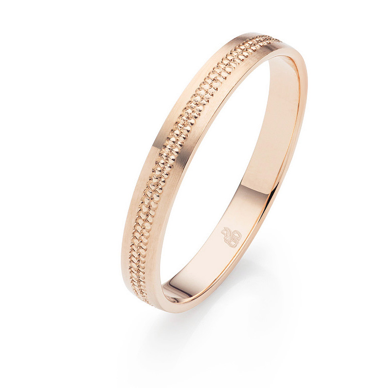 Roségold Eheringe mit Migriff-Design am Rand und drei Diamanten