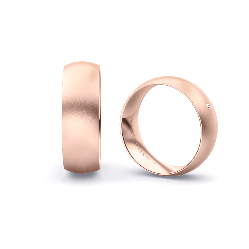 Roségold Eheringe mit Diamanten und Sandmattierung in 7 mm Breite