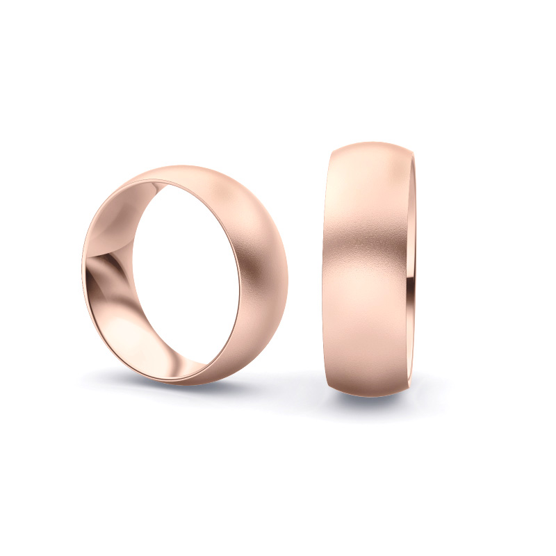 Roségold Eheringe mit Diamanten und Sandmattierung in 7 mm Breite