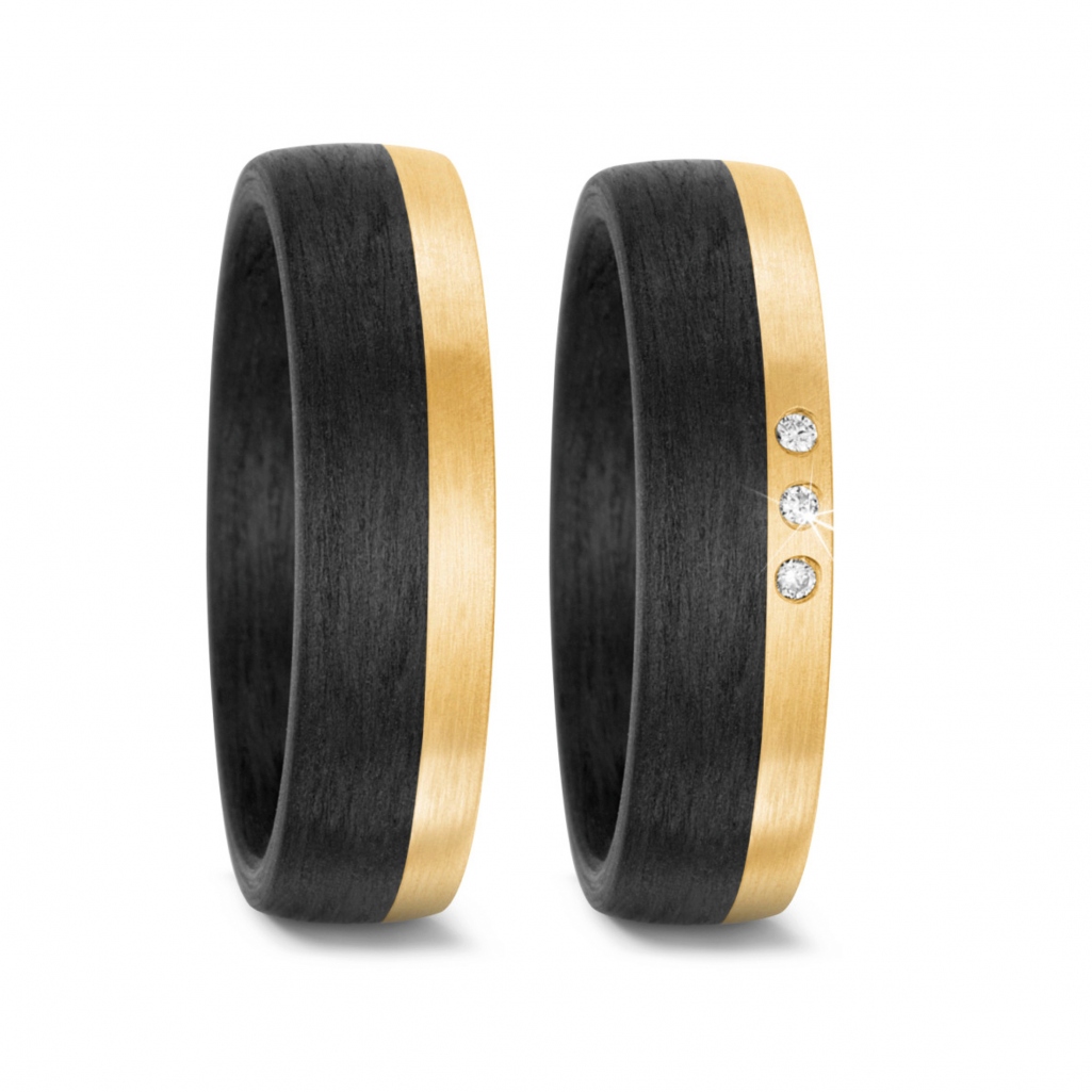 Carbon Partnerringe Eheringe mit Gelbgold mit einem  Diamant TitanFactory 59317/003/003/N557