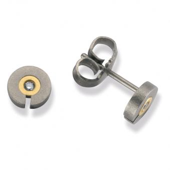 Bicolore Ohrstecker aus Titan mit Gelbgold-Akzent und Diamanten 3867505