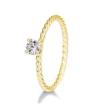 Gelbgold Verlobungsring mit 0,15 Karat Diamant und Kordeldesign