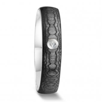 Markant gestalteter Carbon & Palladium 585 Verlobungsring mit Maserung und Diamanten 208069